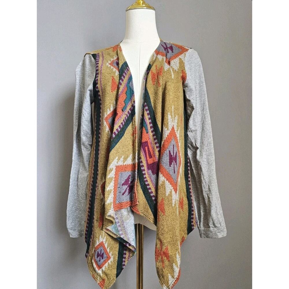 Peppermint USA Southwestern open front Cardigan Size M Boho Artsy Aztec Sweater